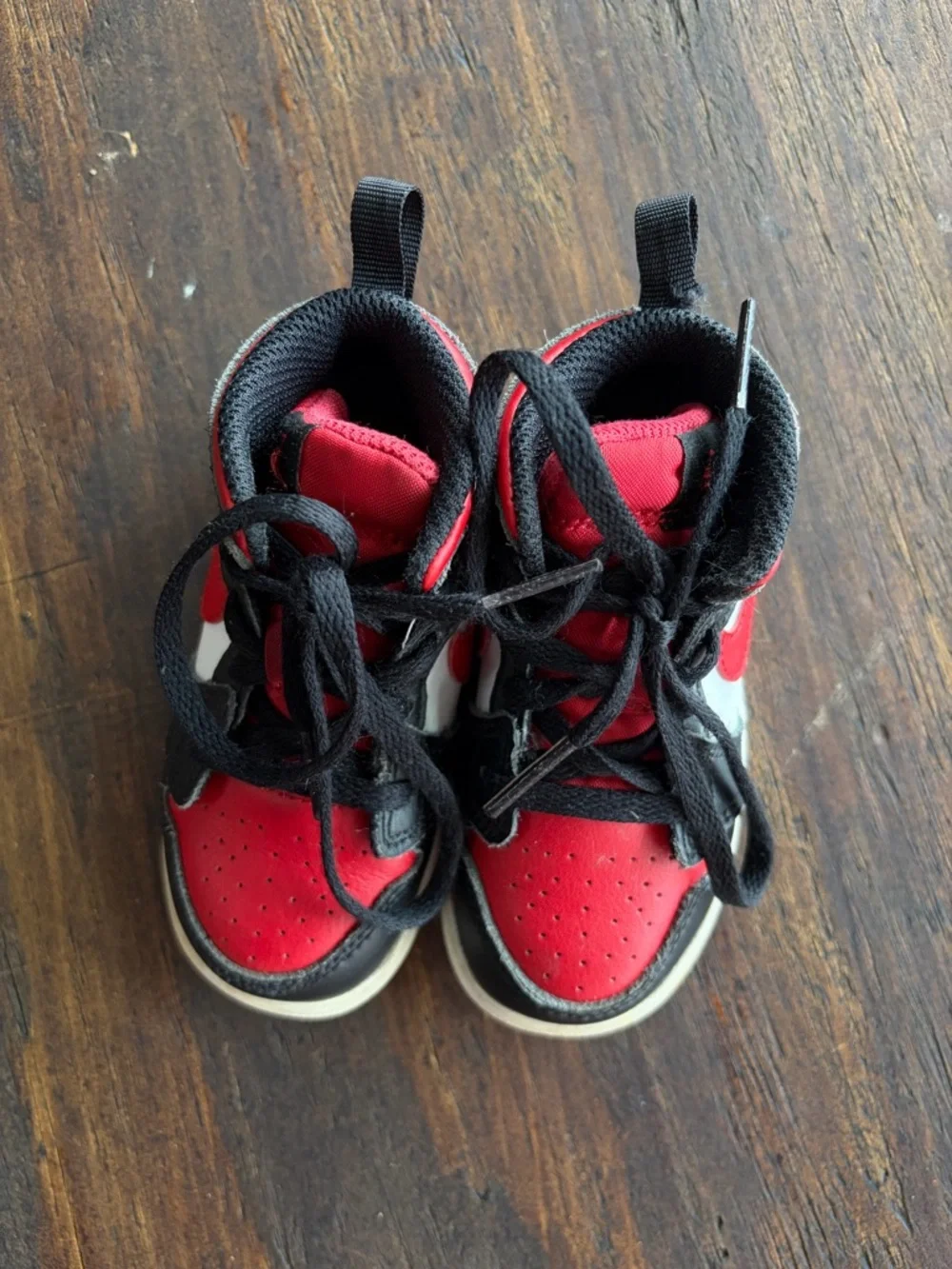 Jordan Kids Red, Black & White High-Top Sneakers - Picture 3 of 5